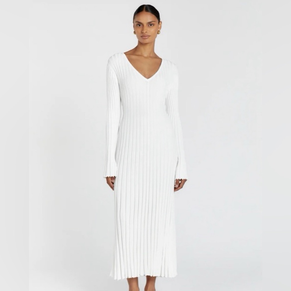 DISSH Reign Dress - V neck White Long Sleeve Ribbed Dress